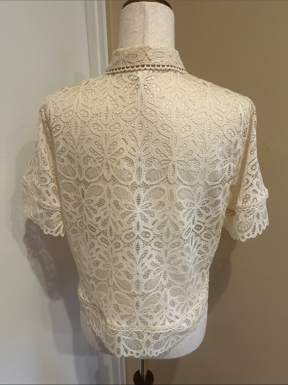 intimissimi Cream Lace Short Sleeve Button-Up Blouse - Picture 6 of 8